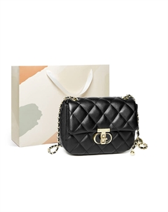 Сумка на цепочке из коровьей кожи, Маленькая квадратная сумка, Сумка через плечо, Кроссбод малого размера Женская Полуночно-черный/Экрю, Экрю + Подарочная сумка + Коробка (Рекомендуется как подарок) 15 mins