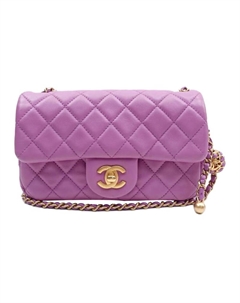 Классический Клапан CF Мини Сумка Через Плечо из Овчины Женская Фиолетовая Chanel