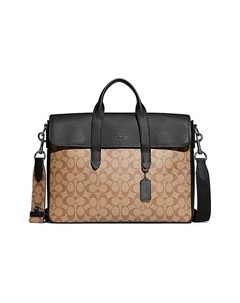 Сумка-портфель через плечо Sullivan из прорезиненного полотна с текстурной кожей, большая, мужская, коричневая с монограммой и черная Coach