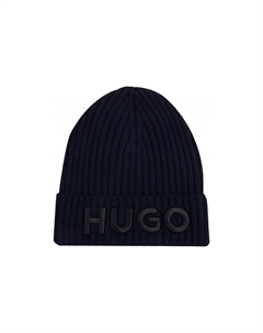 Шерстяная шапка-бини мужская тёмно-синяя Hugo boss