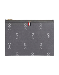 Кожаный клатч на молнии с текстурой гальки малый мужской тёмно-серый Thom browne