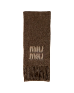 Шерстяной мохеровый трикотажный шарф унисекс коричневый Miu miu