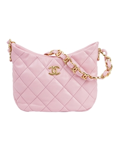 Овчинная сумка хобо с золотой фурнитурой, саквояж, через плечо, женская, розовая Chanel