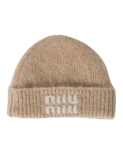 Шерстяная мохеровая тканевая шапка унисекс коричневый Miu miu