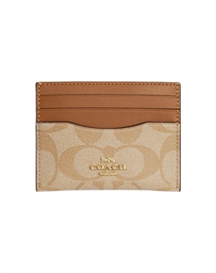 Визитница из лакированного холста с кожаным кардхолдером женская светло-бежевая Coach