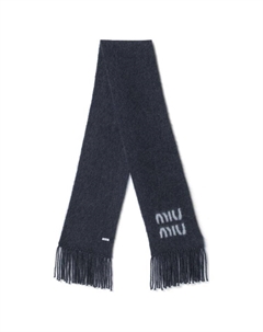 Шерстяной вязаный шарф женский голубой Miu miu