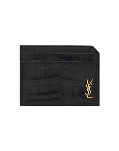 Матовый кожаный картхолдер с тиснением под крокодила мужской черный Saint laurent