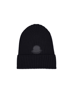 Шапка ребристой вязки с логотипом, черная Moncler