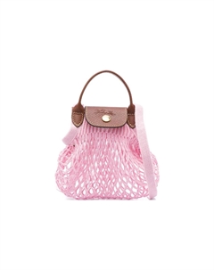 Сумка Le Pliage Filet Cotton с отделкой из коровьей кожи, миниатюрная женская сумка через плечо, кросс-боди розовая Longchamp