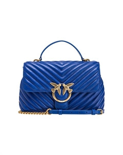 Сумка через плечо женская голубая из овчины с аппликацией из коровьей кожи Pinko