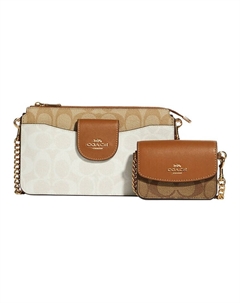 Сумка через плечо 2 в 1 из гладкой кожи с холщовыми вставками, маленький кардхолдер, для женщин Coach