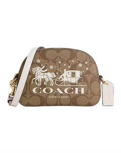 Серена из покрытого холста с гладкой кожей Мини-фотосумка через плечо на ремне Женская Золото, Хаки и Мел Coach