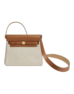 HERMES Кожаная мини-сумка через плечо с канвасом золотисто-коричневого цвета Hermès