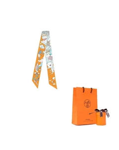 HERMES Шёлковый шарф, Apricot Yellow/Blue Hermès