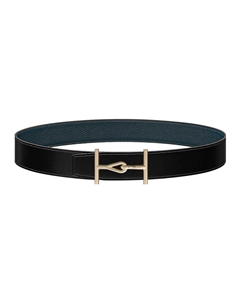 HERMES Мужской широкий кожаный ремень из бычьей кожи черный с прусским синим, Black/Prussian Blue Hermès