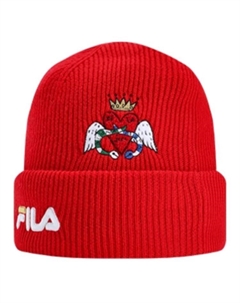 Женская шапка-бини из овечьей шерсти красная, Red Fila