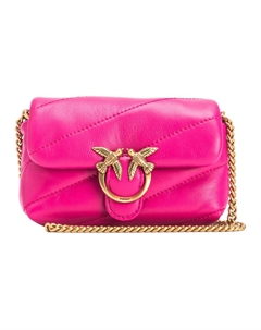 Женская мини-сумка через плечо розовая из овчины с кожаными аппликациями Pinko