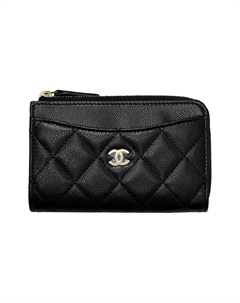 Женский картхолдер из зернистой кожи кавиаровой коровы черный Chanel