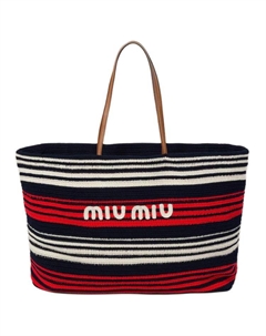 Сумка-шоппер из ткани Женская Синяя и Красная и Белая Miu miu