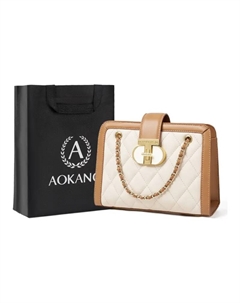 Кожаная сумка квадратная с алмазным узором на цепочке средняя женская классическая черная или бежевая, Ecru Aokang
