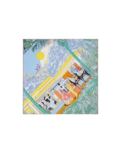 HERMES Шёлковый платок Rendez Vous Galan, Blue/Green/Bright Yellow Hermès