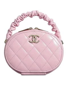 Круглая косметичка из овчины женская розовая Chanel