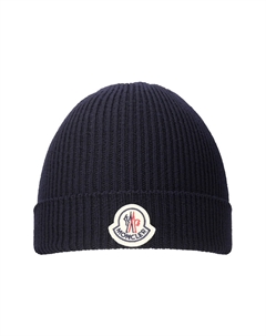 Шерстяная мужская шапка-бини морской синий, Marine Blue Moncler