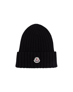 Ребристая вязаная шапка с логотипом, Black Moncler