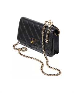 Блестящая кожа ягненка плечевая сумка, через плечо мини кошелек женская черный Chanel