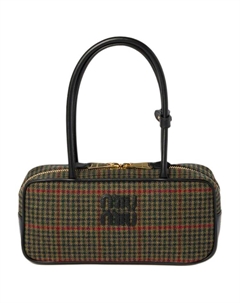 Женская сумка через плечо из клетчатого бархата темно-зеленая и черная Miu miu