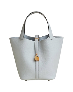 HERMES Пикотин Лок Клеменс Бычья кожа Сумка-корзинка Сумма-ведро Женская сумка 22 Бледно-голубой/Серо-голубой Hermès