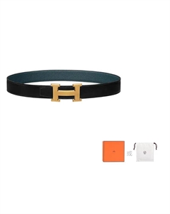 HERMES Кожаный женский ремень из коровьей кожи шириной 3.2 см, Black/Prussian Blue Hermès