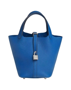 HERMES Пикотин Лок Клеменс Буллок Кожаная Сумка Панама Женская T7 Блю Гидра Аква Блю Hermès