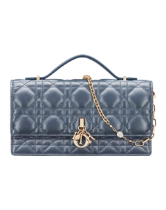 Кожаный наплечный рюкзак миниатюрный женский светло-полуночно-синий Dior