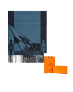 HERMES Кашемировый вязаный шарф мужской синий, Blue Hermès