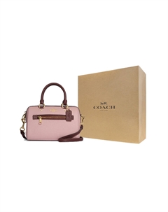 Кожаный портфель через плечо с вышивкой крестиком миниатюрный женский розовый и бордовый Coach