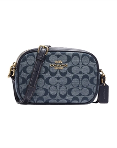 Джинсовый синий мини рюкзак через плечо с кожаной вставкой для фотоаппарата Coach