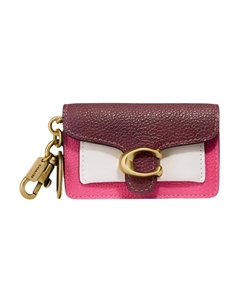 Кожаный картхолдер с монетницей для женщин в бордовом, розовом и белом цветах Coach
