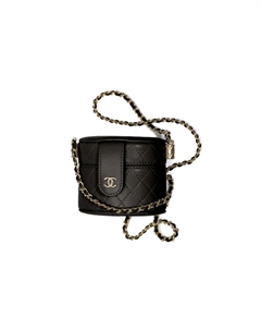 Сумка-цилиндр из тисненой кожи ягненка Косметичка Женская черная сумка через плечо Chanel