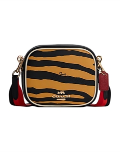 Кожаная фотосумка через плечо малого размера для женщин желто черная Coach