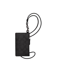 Мини-картхолдер из лакированного полотна с телячьей кожей, Charcoal Black & Black Coach