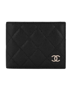 Женский картхолдер из зернистой кожи кавиаровой коровы черный Chanel