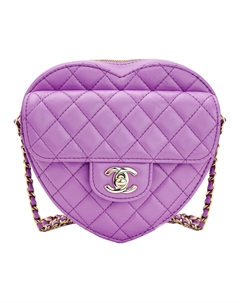 Сумка-сердце из овчины на цепочке через плечо женская фиолетовая Chanel
