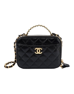 Текстурированная кожаная коробочная сумка из коровьей кожи косметичка маленькая женская черная через плечо Chanel