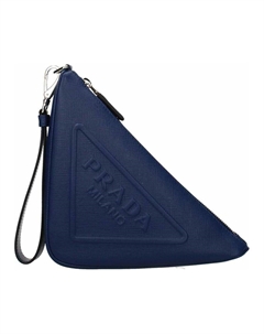 Кожаный треугольный клатч малого размера мужской синий Prada