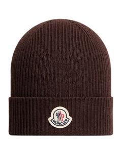 Шерстяная мужская шапка-бини коричневая, Brown Moncler
