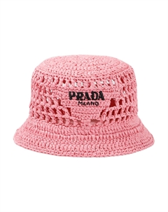 Футболка с вышитым логотипом Raffia Bucket Hat, розовая Prada