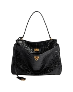 Чёрная женская сумка через плечо среднего размера из тиснёной кожи крокодила Balenciaga