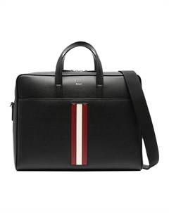 Кожаная наплечная сумка-портфель через плечо мужская черно-красно-белая Bally