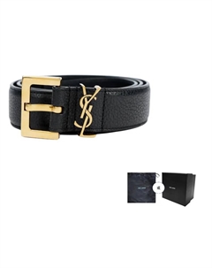 Ремень Cassandre с квадратной пряжкой из зернёной кожи, Black Saint laurent